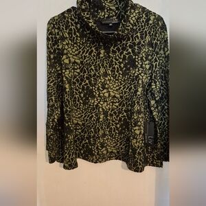 LIV  Habitat Green & Black Retro  Cowl Neck Top SZ.S NWT